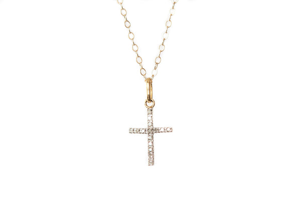 14k solid Gold diamond Cross pendant - Vivien Frank Designs