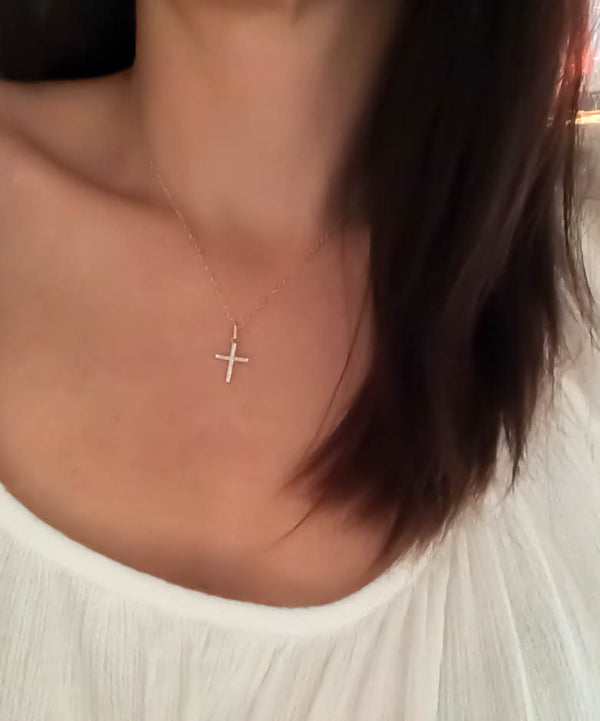 14k solid Gold diamond Cross pendant - Vivien Frank Designs