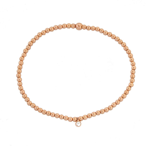 14k Gold Bead Bracelet with Diamond Charm - Vivien Frank Designs