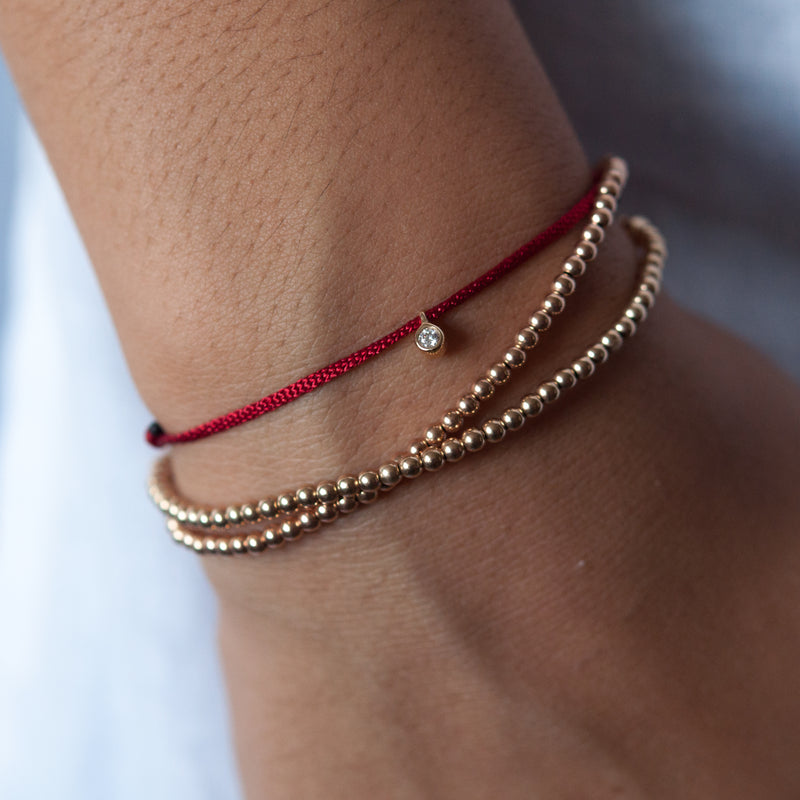 14k Gold Bead Bracelet - stretch elastic - Vivien Frank Designs