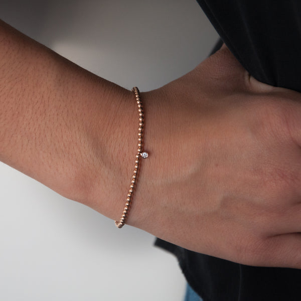 14k Gold Bead Bracelet with Diamond Charm - Vivien Frank Designs