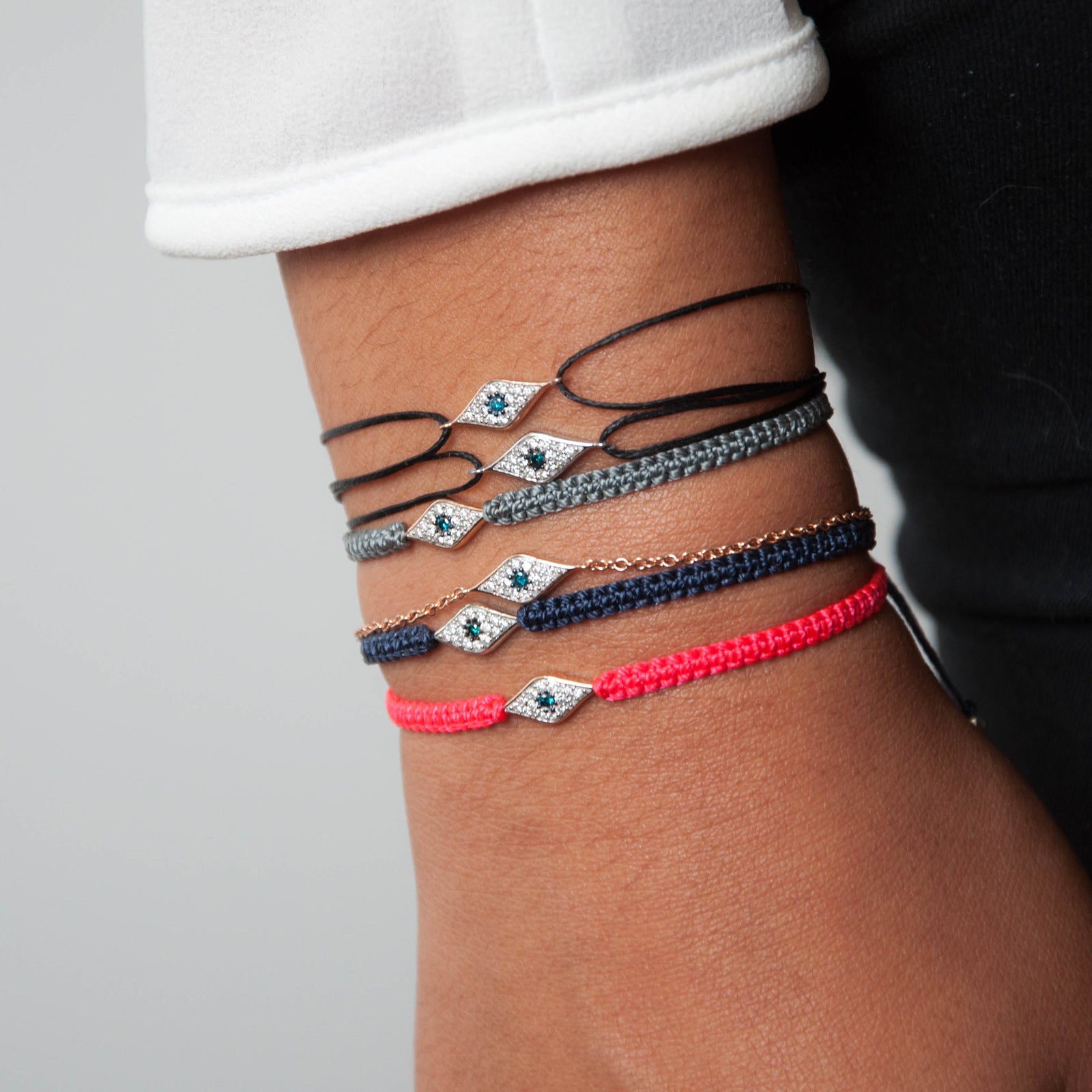 Diamond Evil Eye Macrame Bracelets Vivien Frank Designs