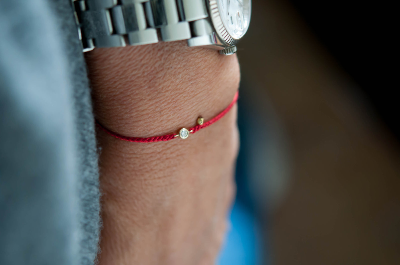 Braided Diamond Friendship Bracelet Red String 14K Rose Gold 0.10 CTW Red Cord