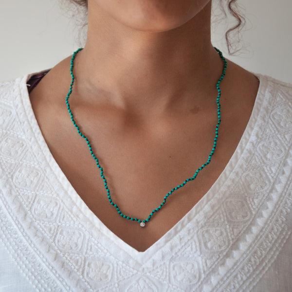 Turquoise knotted diamond charm necklace - Vivien Frank Designs