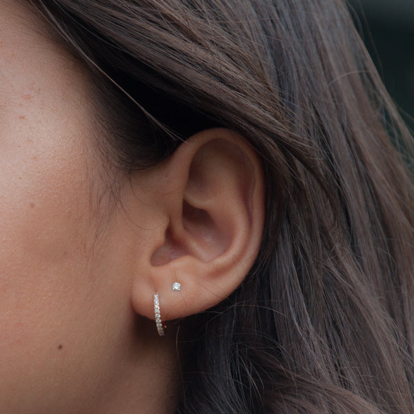 Diamond Huggie Hoop Earrings in 14k gold - Vivien Frank Designs