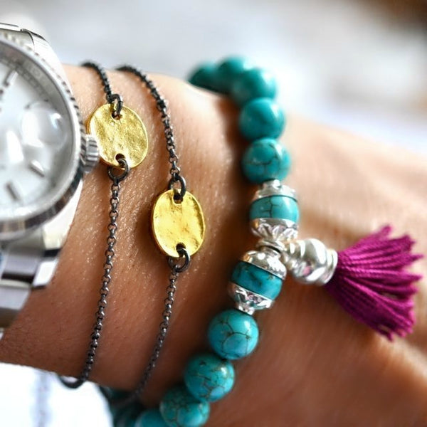 Turquoise Bead and Tassel bracelet - Vivien Frank Designs