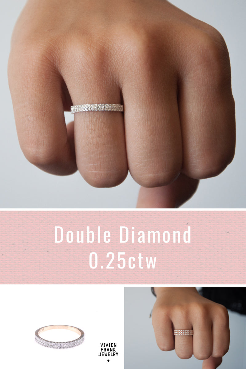 Diamond Double cigar ring in 14k White Gold - Vivien Frank Designs