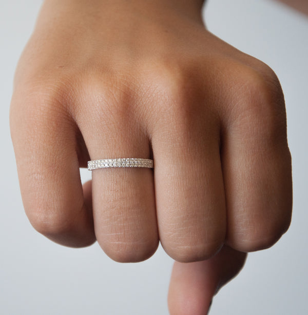 Diamond Double cigar ring in 14k White Gold - Vivien Frank Designs