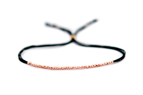 Rose Gold on Black Silk friendship bracelet - Vivien Frank Designs