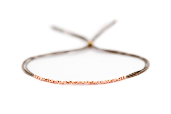 Rose gold and Gray silk friendship bracelet - Vivien Frank Designs