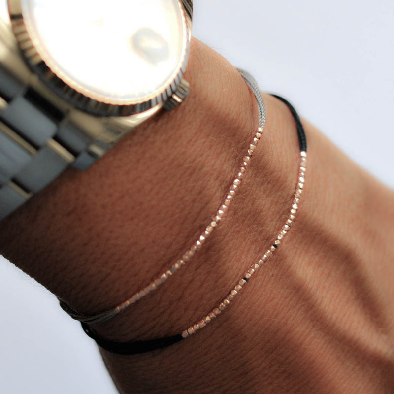 Rose Gold on Black Silk friendship bracelet - Vivien Frank Designs