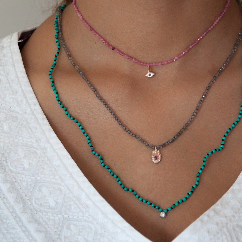 Turquoise knotted diamond charm necklace - Vivien Frank Designs