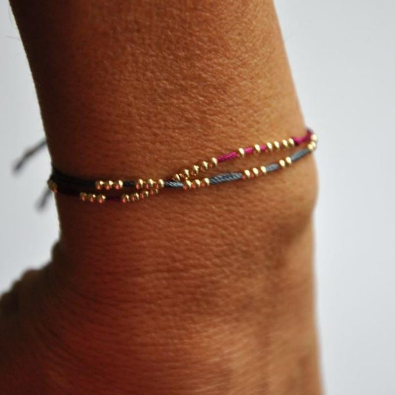 14k solid gold beaded friendship bracelet - Vivien Frank Designs