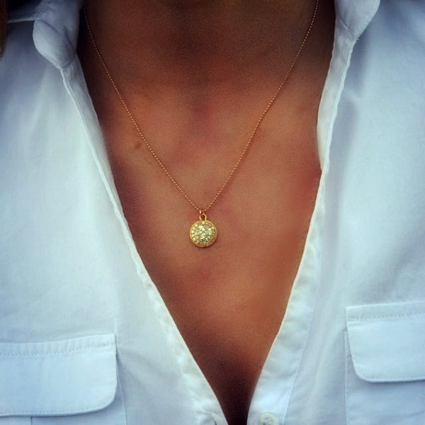 Diamond Disc Necklace 14k yellow gold - Vivien Frank Designs