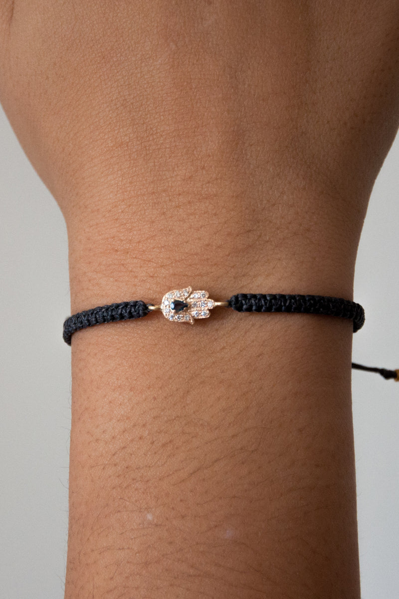 Gold Hamsa Bracelet with Emerald - Vivien Frank Designs