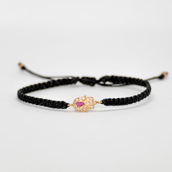 Gold Hamsa Bracelet with Ruby - Vivien Frank Designs