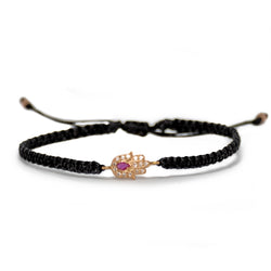 Gold Hamsa Bracelet with Ruby - Vivien Frank Designs