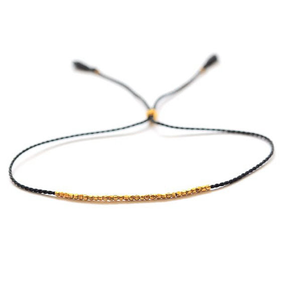 Delicate Gold on black silk bracelet - Vivien Frank Designs