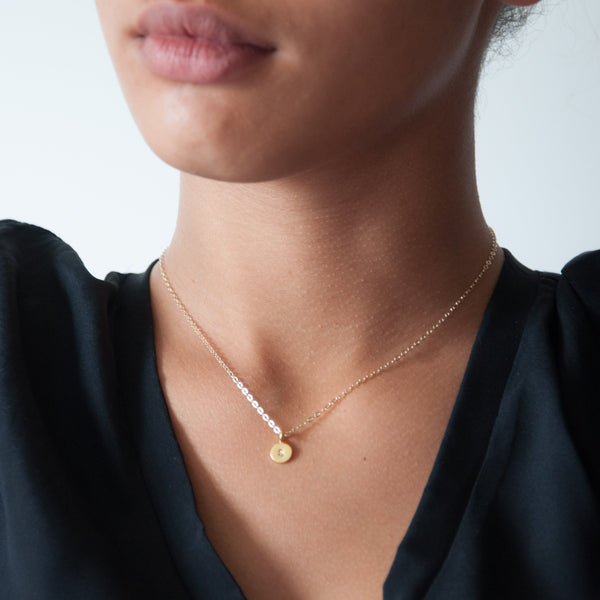 Gold initial charm necklace 14k gold - Vivien Frank Designs
