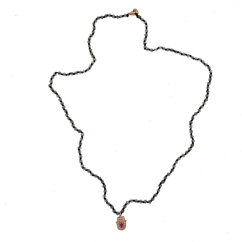 Labradorite knotted bead Necklace 14k gold - Vivien Frank Designs