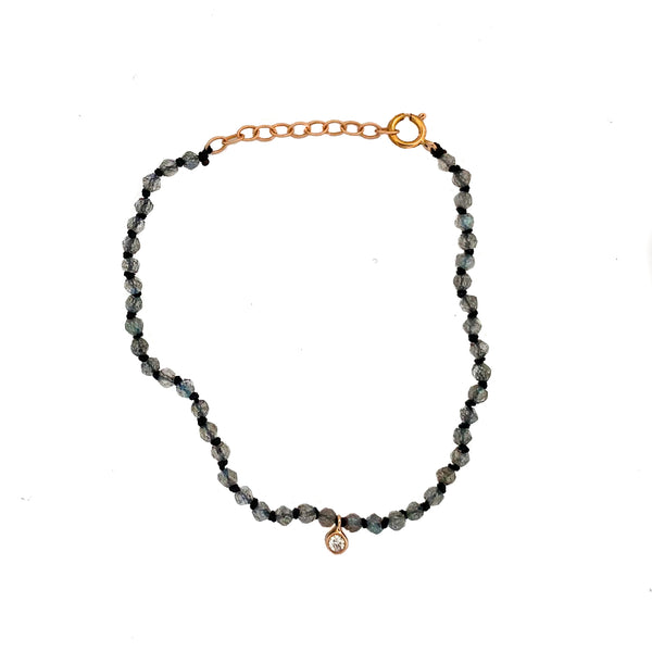 Labradorite knotted diamond charm bracelet - Vivien Frank Designs