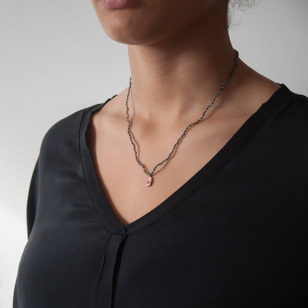 Labradorite knotted bead Necklace 14k gold - Vivien Frank Designs