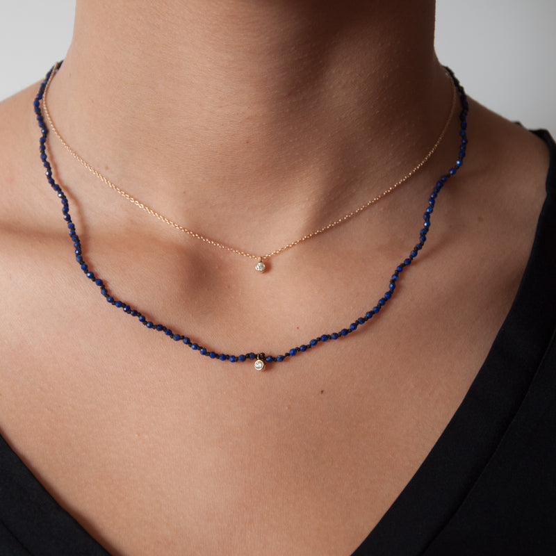 Lapis Lazuli  knotted bead Necklace 14k gold - Vivien Frank Designs