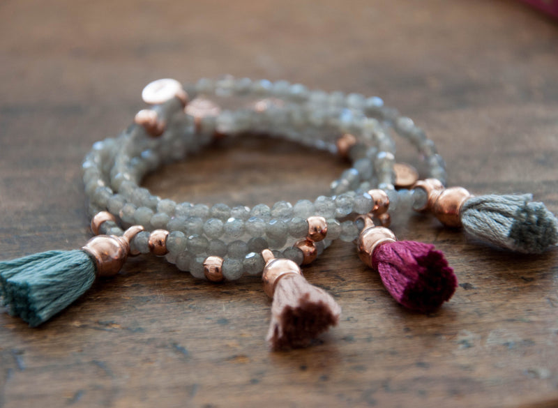 Rose Gold Tassel Bracelet with Labradorite by Vivien Frank Designs - Vivien Frank Designs
