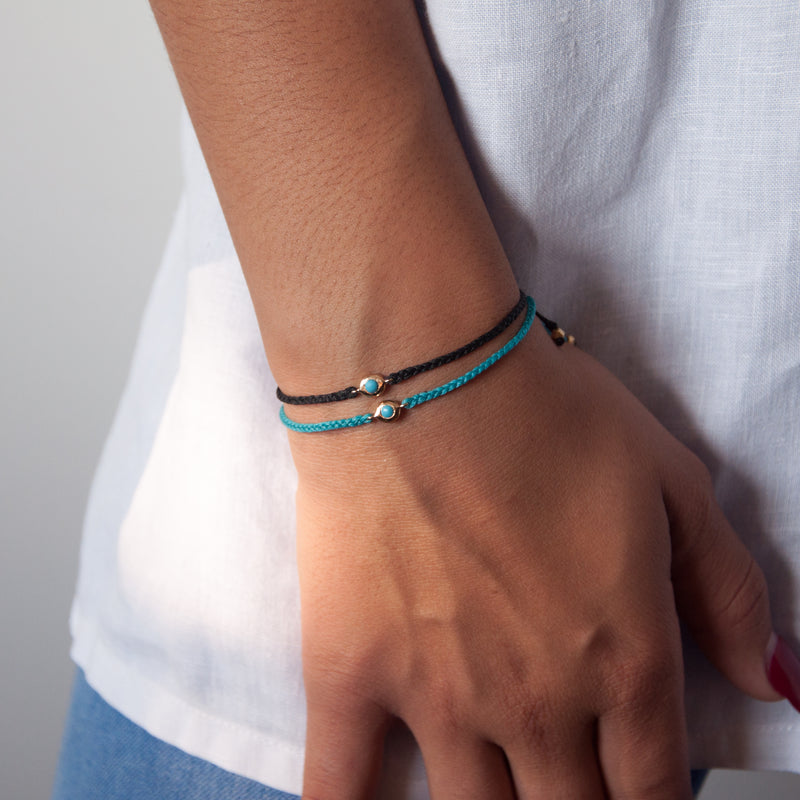 Turquoise bezeled friendship bracelet - Vivien Frank Designs