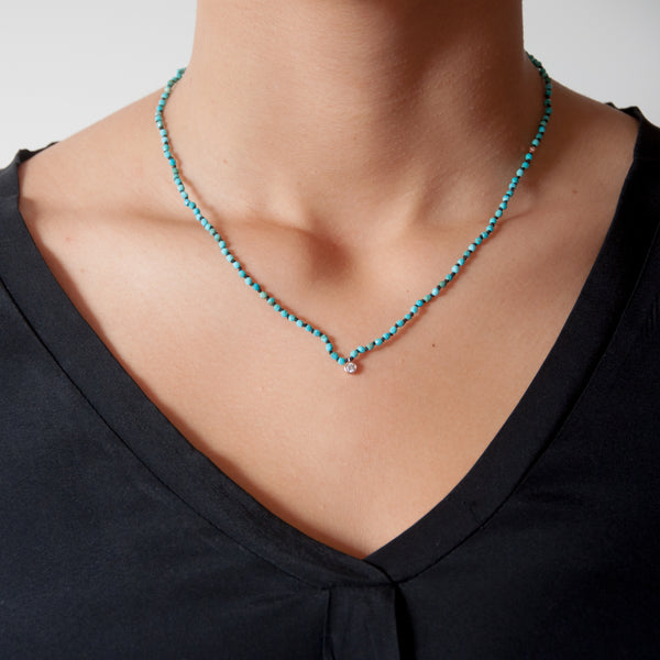 Turquoise knotted bead Necklace 14k gold - Vivien Frank Designs